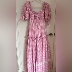Pink gingham maxi dress with slit